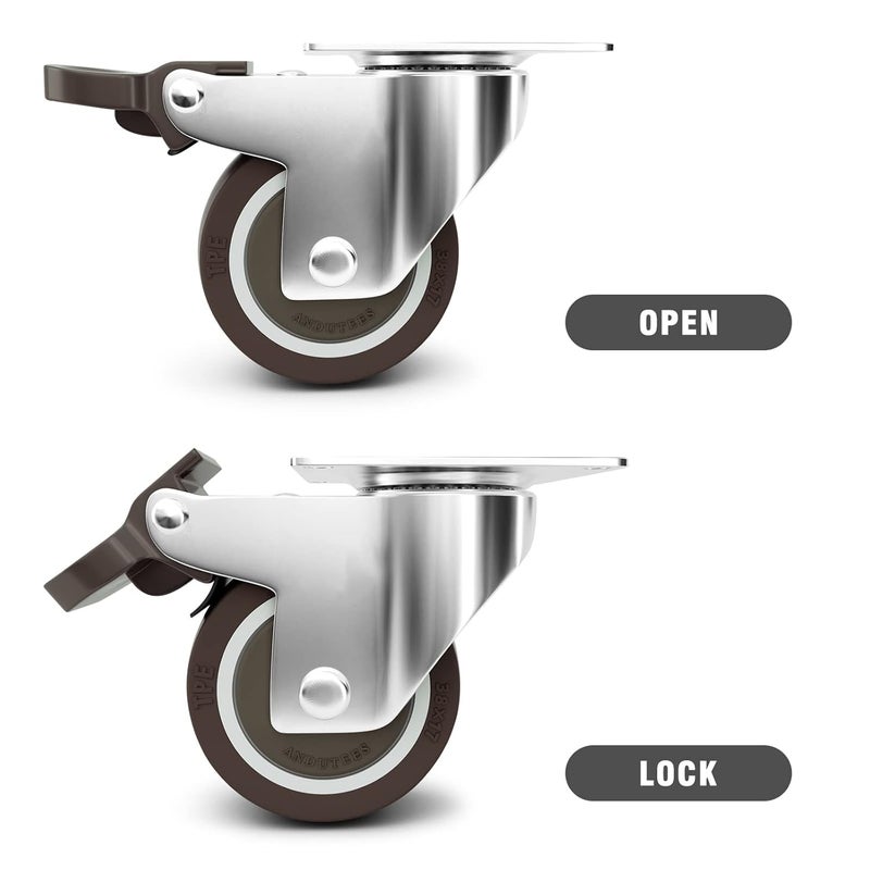 ANDUTEES 1.5" Caster Wheels Set of 4, Furniture Casters with Brake, No Noise Locking Rubber Wheels, Plate Swivel Small Caster Wheels, Suitable for Workbench, Table - Image 4